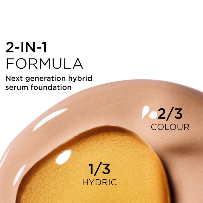 Focus on the mix of two textures: serum and foundation in Clarins' serum foundation powered formula for next-gen coverage
