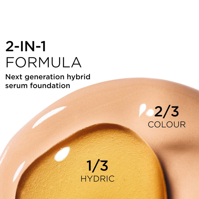 Focus on the mix of two textures: serum and foundation in Clarins' serum foundation powered formula for next-gen coverage