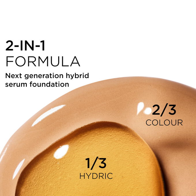 Focus on the mix of two textures: serum and foundation in Clarins' serum foundation powered formula for next-gen coverage