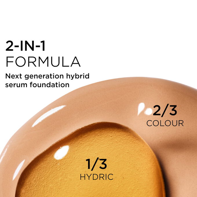 Focus on the mix of two textures: serum and foundation in Clarins' serum foundation powered formula for next-gen coverage