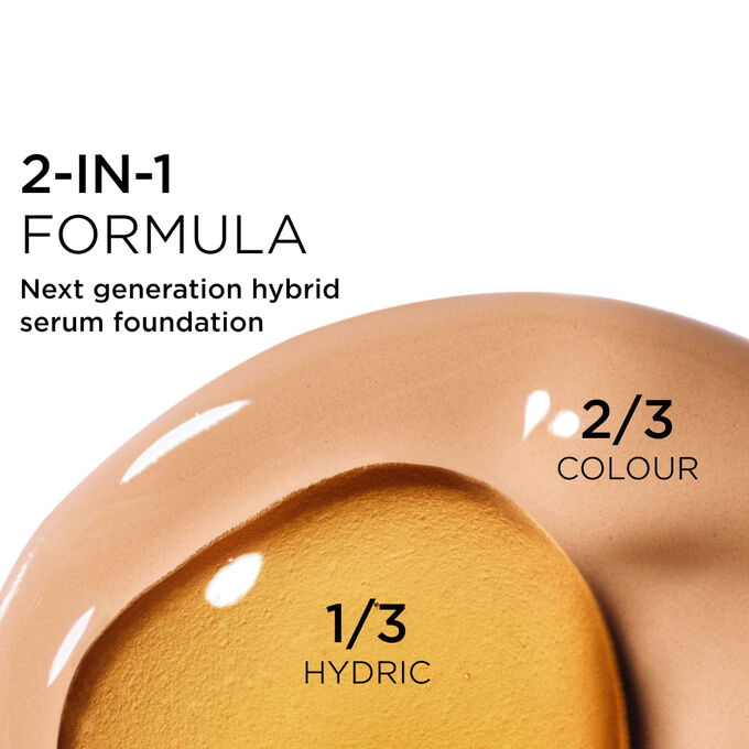 Focus on the mix of two textures: serum and foundation in Clarins' serum foundation powered formula for next-gen coverage