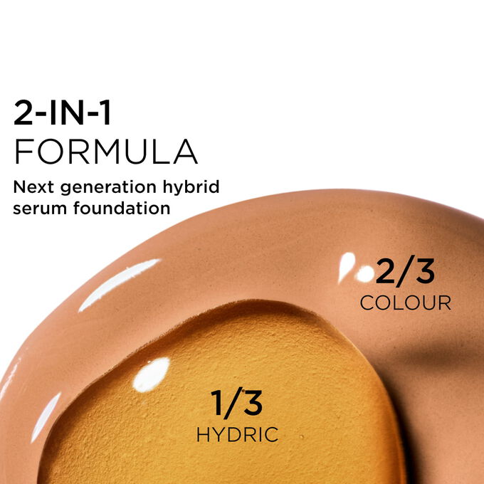 Focus on the mix of two textures: serum and foundation in Clarins' serum foundation powered formula for next-gen coverage