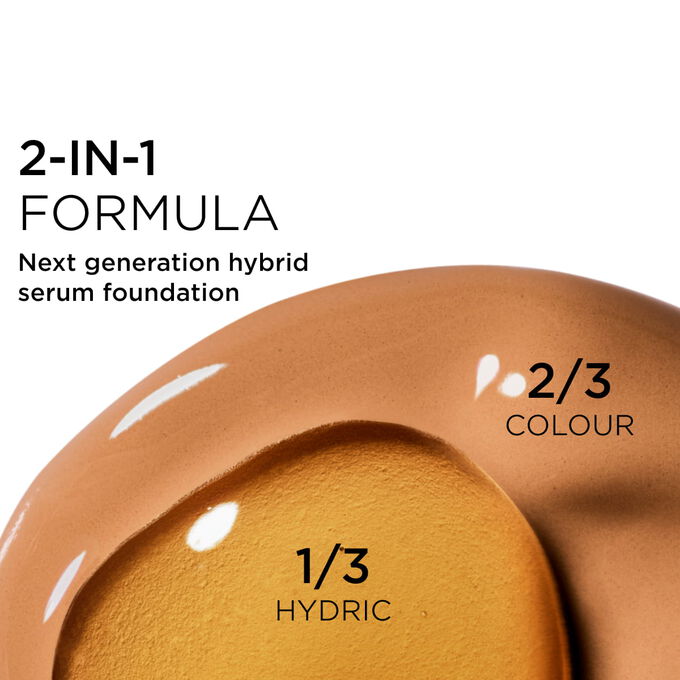 Focus on the mix of two textures: serum and foundation in Clarins' serum foundation powered formula for next-gen coverage