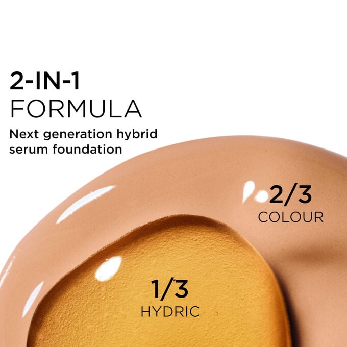 Focus on the mix of two textures: serum and foundation in Clarins' serum foundation powered formula for next-gen coverage