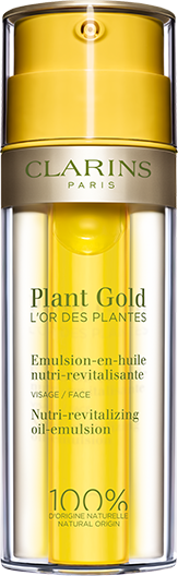 Plant Gold Nutri-Revitalizing Oil-Emulsion in front of oil and lotion textures